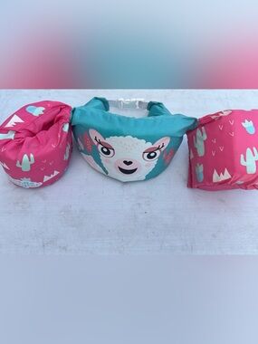 Kids Swim Vest with Pink & Teal Llama Design